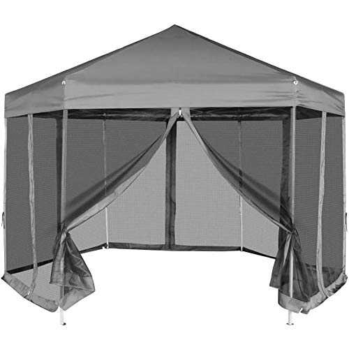 Ausla Pop Up Gazebo, Pop Up Hexagonal Pop Up Gazebo Pop Up Party Tent with 6 Walls, Grey, 3.6x3.1m