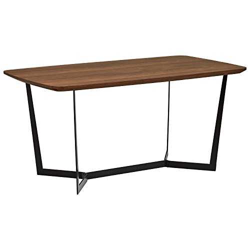 Amazon Brand - Rivet Industrial Pedestal Dining Table, Seats 2-4, 160 x 90 x 75cm, MDF with Walnut Veneer, Black Powder Coated Metal