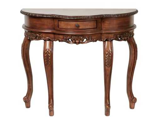 Traditional Delegato II Natural Cherry Classic Wooden Console Table - Handcrafted Wood - Victorian Style - Decorative Regal Furniture - Half Circle Moon Shape - Elegant Display - 31 Inches High