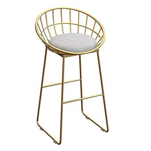 JH-Bar stool Iron Bar Stool, White PU Leather Pad, Height 75cm (30 Inches), Stylish Creative Bar Chair, Suitable for Living Room, Cafe, Restaurant (Gold)