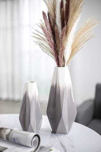 TERESA'S COLLECTIONS Modern Ceramic Flower Vase for Home Decor, Grey and White Geometric Decorative Vase, Terracotta Vase for Living Room, Mantel, Pampas Grass, Table Decor-11 inch, Set of 2