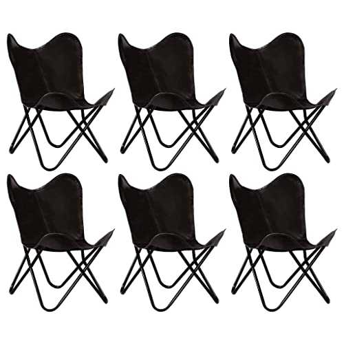 Festnight Butterfly Chairs 6 pcs, Dining Chairs Set, Industrial Lounge Chair Comfortable Retro Recliner Black Kids Size Real Leather
