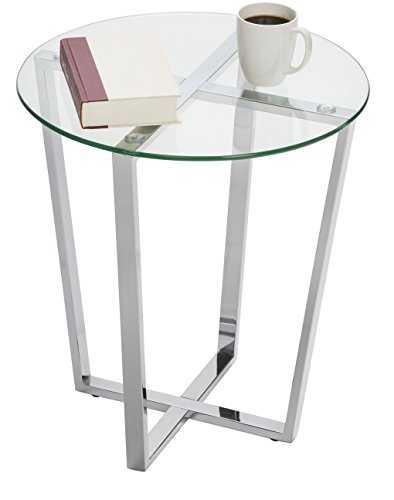 Mango Steam Round Metro Glass End Table/Side Table/for Living Room & Dining Room - Clear Top/Chrome Base