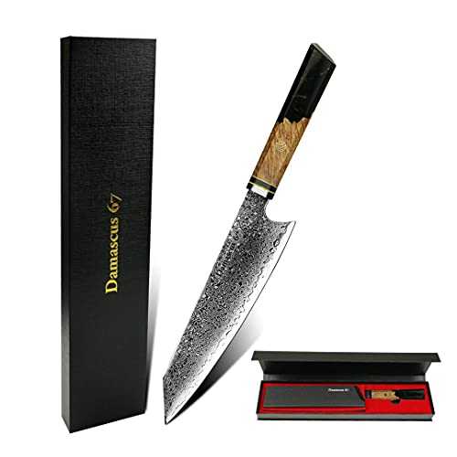 Damascus 67 Black Sapphire Resin Professional 8 Inch Chef Kitchen Knife 67 Layers of Damascus Steel & Sheath Included
