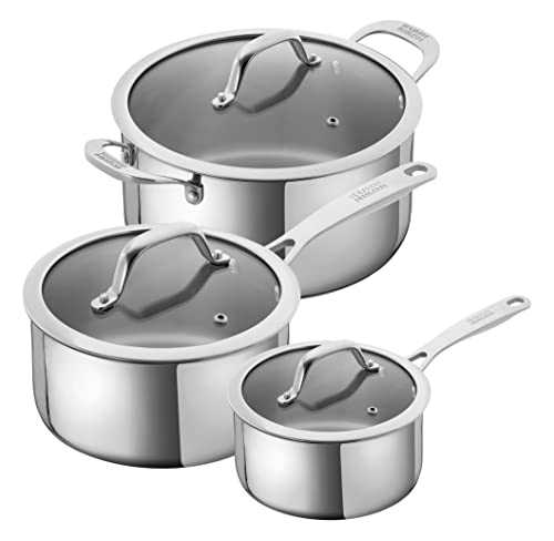 KUHN RIKON Allround Oven and Induction-Safe 3-Piece Mixed Cookware Set with Glass Lids, Stainless Steel, Silver