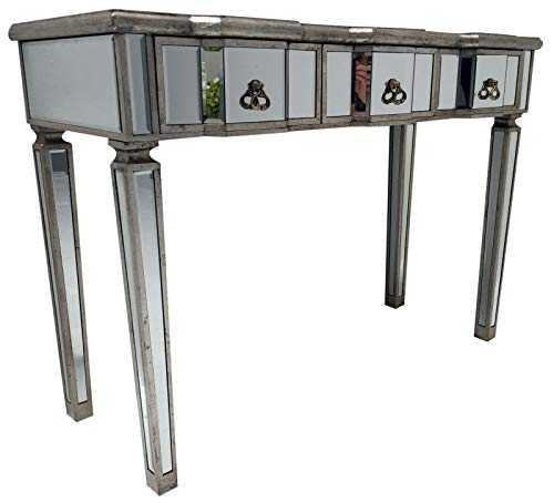 Interiors In Vogue Long Mirrored Wood Console Table 3 Drawers TV Stand Desk Home Decor Silver