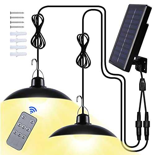 Solar Shed Light Outdoor/Indoor, Solar Pendant Lights with Remote Control, IP65 Waterproof Solar Lights for Garden/Yard/Porch/Patio(Warm White)