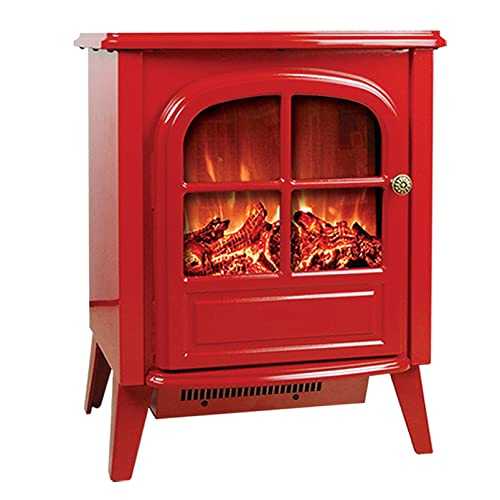 YHPD Electric Stove Heater - Freestanding Electric Fireplace with 3D Flame Effects, Portable Fan Heaters Electric Silent 2000 W, Red/White/Black (Color : Red)
