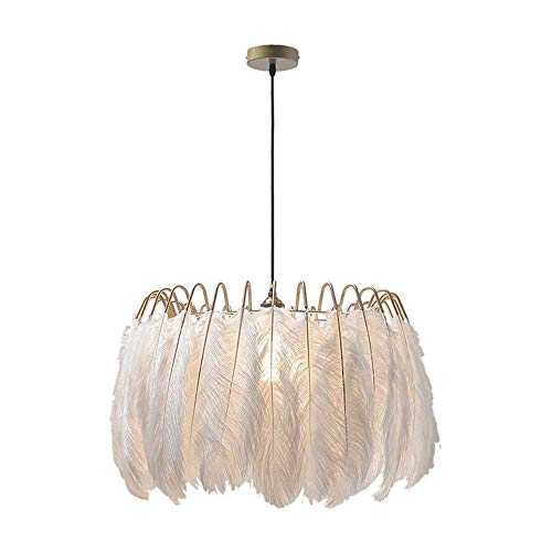 Liangsujiandd Chandelier, Chandelier White Feather Lampshade Wrought Iron Single Head E27 Hanging Lamp,Warm and romantic feather chandelier,Modern Fashion Romantic Ceiling Pendant Light (Size : L)
