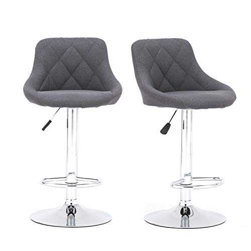 The Home Garden Store Mayfair Fabric Bar Stools Set Of 2 Chairs Breakfast Dining Stools For Kitchen Island Counter, Adjustable Swivel Gas Lift, 360° Swivel (Dark Grey)