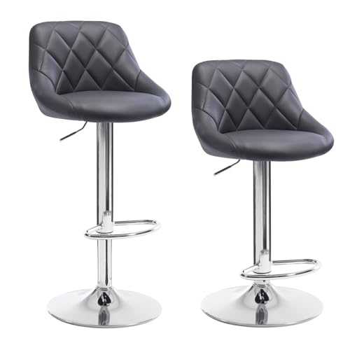 WOLTU Bar Stools Grey Bar Chairs Breakfast Dining Stools for Kitchen Island Counter Bar Stools Set of 2 pcs Leatherette Exterior, Adjustable Swivel Gas Lift, Steel Footrest & Base