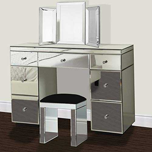 Glass Mirrored Furniture Dressing Table With Drawer Console Bedroom With Bevelled Mirror and Stool