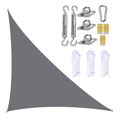DDLL Shade Sail Right Angle, 3m x 4m x 5m Sun Sail Shade with Hardware Kits, 3 Ropes, Waterproof, UV Block, Garden Sail Canopy for Outdoor Patio Backyard Hot Tub,grey