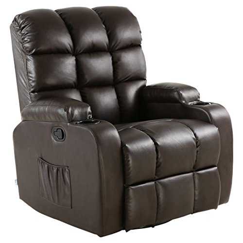 More4Homes (tm) REGAL 10 IN 1 RECLINER CHAIR ROCKING MASSAGE SWIVEL HEATED GAMING BONDED LEATHER ARMCHAIR (Brown)