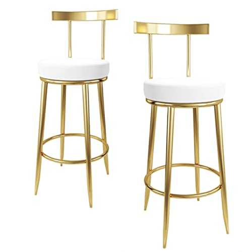High Stool Barstools with Back Set of 2, Gold Counter Height Stools with Removable White Artificial Leather, for Home Bar, 330 LBS Capacity, 25.6in