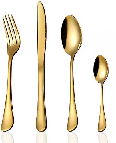 24 Piece Gold Cutlery Set Flatware Sets, HaWare Stainless Steel Silverware with Knife Spoon Fork, Service for 6, Mirror Finish, Dishwasher Safe (Classical Gold, 6 Sets)