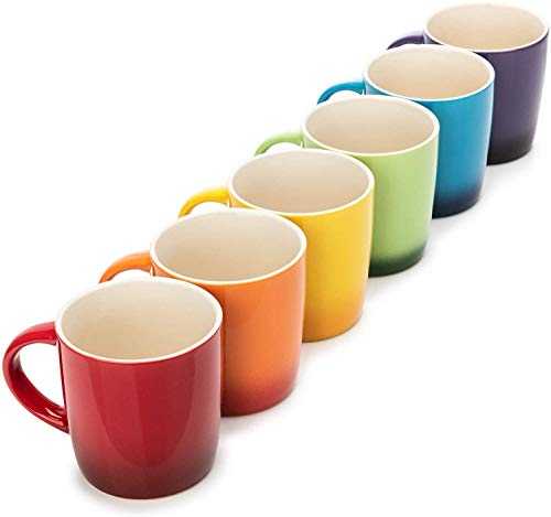 Dawsons Living Multi-Coloured Stoneware Mugs Set - Wide Tea Coffee and Hot Chocolate Cups - Set of 6-11 oz / 312ml