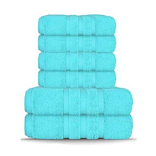 Lions 6 Piece 100% Cotton Towel Bale Sets, 550 GSM, 4 Hand Towels 50x80cm, 2 Bath Sheets 90x140cm, Super Soft Absorbent, Machine Washable - Bathroom Towel, Aqua