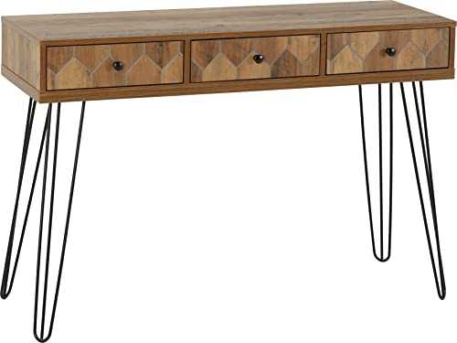 Seconique 3 Drawer Console Table, Engineered Wood, Medium Oak Effect/Black, W 115cm x D 40cm x H 78.5cm