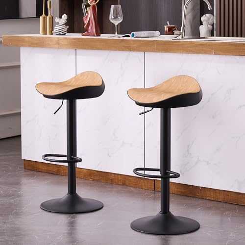 YOUNIKE Bar Stools Barstools Counter Height Bar Stool Adjustable Swivel Bar Chairs with Footrest,Wood Patten PU Kitchen Counter Stool for Bar Counter, Kitchen and Home(Set of 2,Wood Grain)