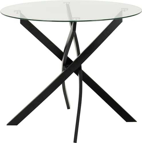 Seconique Dining Table, Clear Glass/Black, Diameter 895mm x 895mm x H 750mm