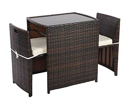 Garden Furniture Bistro Set 2 Seater, Rattan Coffee Table Chairs Set, Space Saving Patio Table with 2 Chairs - Fit for Outdoor Small Balcony Bistro Front Porch Yard