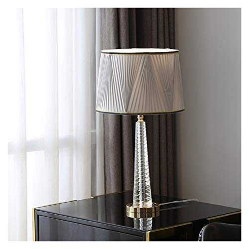 YUHUAWF Bedside Lamp Modern Table Lamp Swirl Fluted Crystal Gray Drum Shade for Living Room Family Bedroom Bedside Nightstand Dimmable