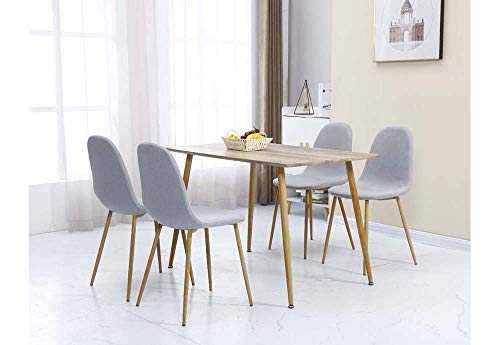 Seconique Barley Dining Set with 4 Dining Chairs in Oak Veneer/Grey Fabric/Oak Effect