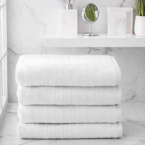 Welhome James 100% Cotton 4 Piece Bath Towels | White | Stripe Textured | Supersoft & Durable | Highly Absorbent & Quick Dry | Ideal For Everyday Use | 450 GSM | Machine Washable