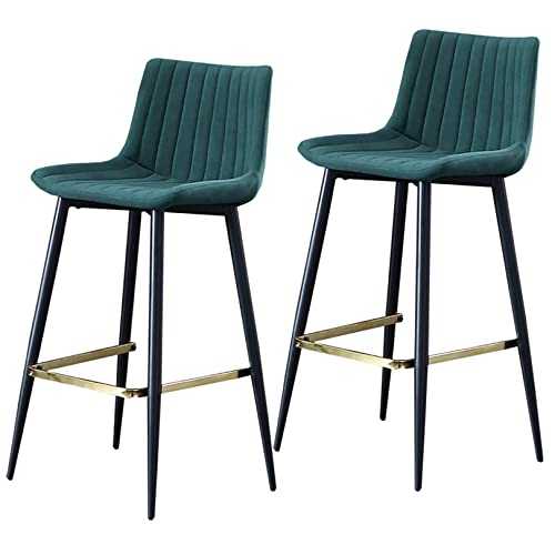 LOUFOU Home Velvet Upholstered Bar Stools Set of 2, Dining Chair Stools with Black Footrest 64/74cm Height for Kitchen Island Coffee Shop Bar Home Balcony