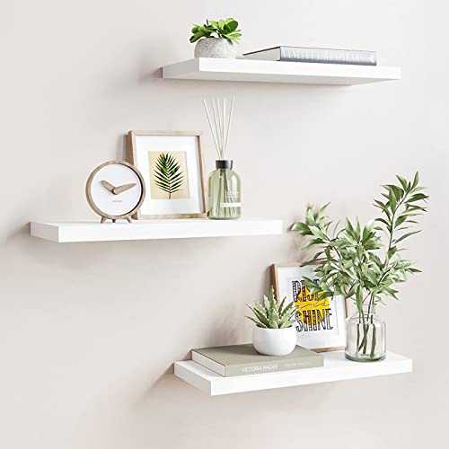 Set of 3 Floating Shelves,Wall Mounted Floating Storage Shelves,White Finish Wall Mount Shelf Sets, Wood Wall Shelves for Decor and Display,Be Used for Kitchen, Bathroom,Living Room, Bedroom and More.