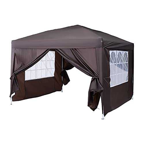 Outsunny 3 x 3 Meters Pop Up Water Resistant Gazebo Wedding Camping Party Tent Canopy Marquee - Coffee + Free Carry Bag + 2 walls 2 windows