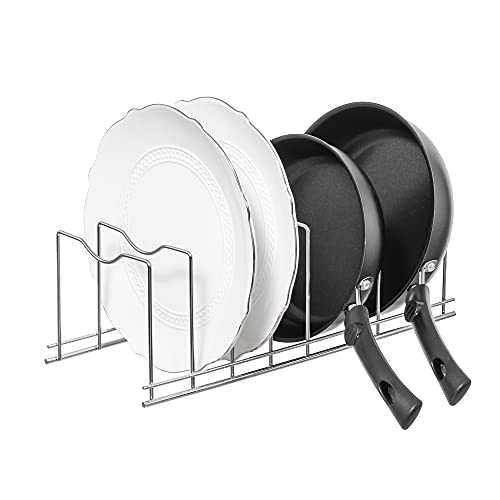 Pan and Pot Lid Organizer Rack,Kitchen Organizer for Pots & Pans, Lids, Plates, Cutting Boards, Bakeware, Cooling Rack, Divider Cabinet Containers, Serving Trays,Stainless steel