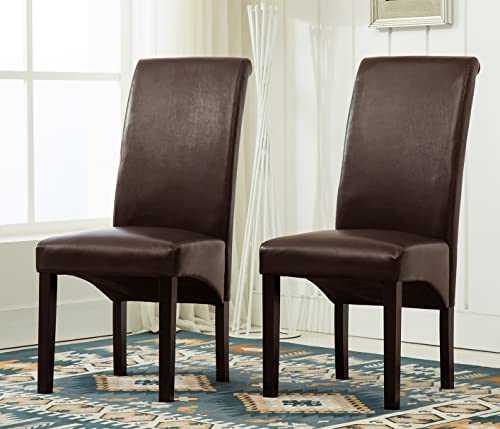 MCC Set of 2 Faux Leather Dining Chairs Roll Top Scroll High Back For Home & Commercial Restaurants (Brown)