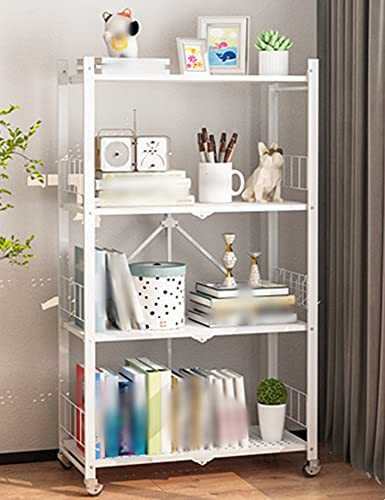 Folding Bookshelf, 4-Tiers Multifunctional Stable Storage Rack, Standing Shelf, Easy Assembly, Living Room, Bedroom/White / 72x37x121cm