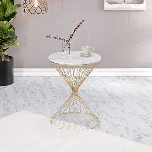 XWZJY Round Coffee Table Leisure Cocktail Table Multifunction Dining/Lamp/End Table for Hallway Living Room Office,Marble & Wrought Iron Frame