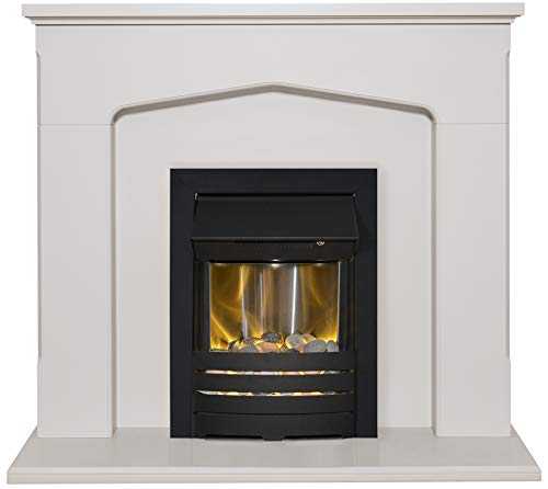 Adam Cotswold Fireplace Suite in Stone Effect with Helios Electric Fire in Black, 48 Inch