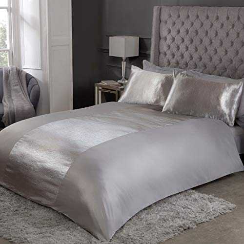 Sleepdown Satin Stripe Grey Panel Band Luxury Soft Cosy Plain Reverse Duvet Cover Quilt Bedding Set with Pillowcases - King (230cm x 220cm)