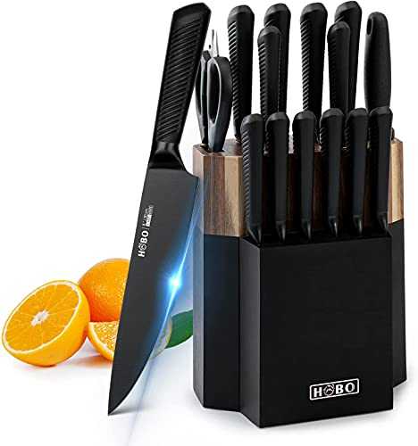 CFORM Knife Set, 15-Piece knife set Kitchen knife block with knives Japanese Stainless Steel Knifes Set with Block Wooden & Sharpener and 6 Steak Knives, Chef Knife, Perfect Knife Set Gift