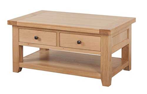 Devon Solid Oak 2 Drawer Coffee Table/Natural Oak Lacquer Living Room Table/Living Room Furniture