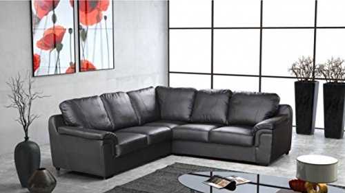 Sofas and More AMY CORNER SOFA SUITE IN BLACK PU LEATHER