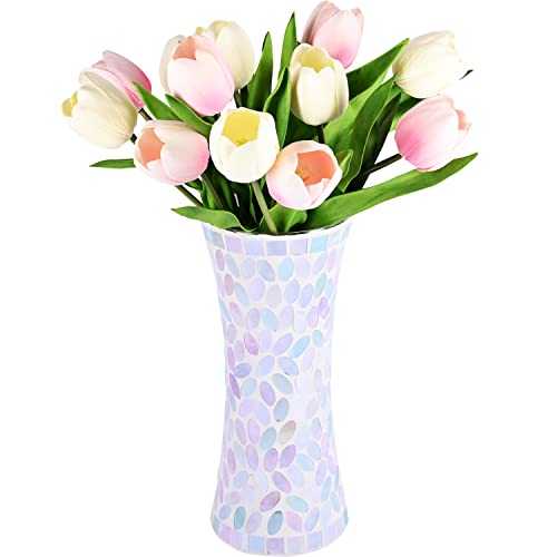 Flower Vase Modern Farmhouse Decorative Vase | Large Vase for Flowers Mosaic Ceramic Vase | 11.8" Tall x 5" Diameter (Pastel)