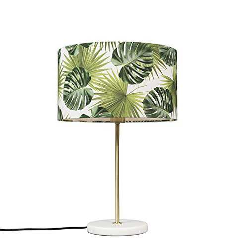 Qazqa - Modern Brass Table Lamp | Table Light with Leaf Shade 35 cm - Kaso - Modern - Suitable for LED E27 | 1 Light - Steel Table lamp - Suitable for Living Room | Bedroom |