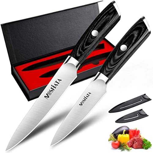 MOSFiATA Kitchen Knife Set 5”/13cm Chef Knife Cooks All Purpose and 3.5”/9cm Paring Knife, Professional Carbon German EN1.4116 Stainless Steel, Cooking Knives,Bonus Cover x 2, Gift Box
