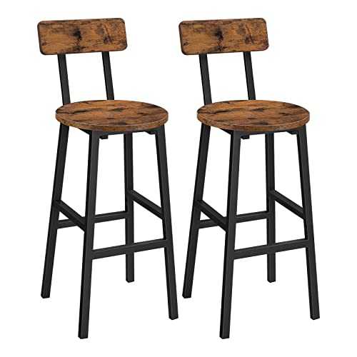 MAHANCRIS Bar Stools, Set of 2 Round Bar Chairs, 62 CM Bar Stools with Back, Breakfast Bar Chairs with Footrest, Counter Bar Stools, for Dining Room, Kitchen, Bar, Rustic Brown ABAHR02101