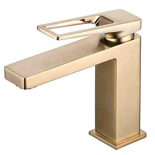 SHUNLI Brushed Gold Bathroom Faucet, Single Hole Modern Bathroom Sink Faucet, Brass Lavatory Mixer Taps Single Handle