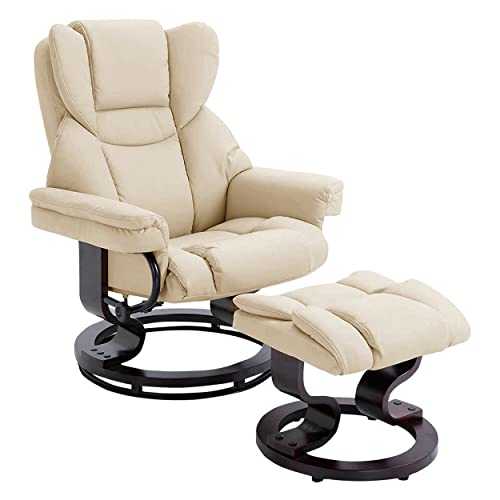 Recliner Chair With footstool, Swivel Recliner Sofa Chair Armchair Upto 160kg Weight Capacity 135° Reclining Ergonomic Couch Bed With UK FR Foam, Tilting & Lock Mechanism For Living Room (Cream)