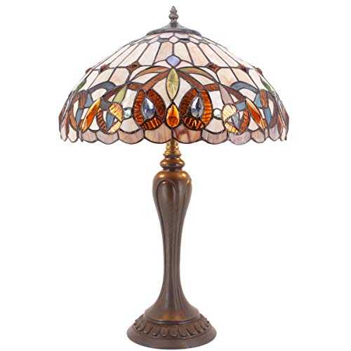 Tiffany Style Table Desk Beside Lamp 24 Inch Tall Stained Glass Serenity Victorian Lamps Shade 2 Light Antique Resin Base for Living Room Bedroom Set W16 inch (S02116T01)
