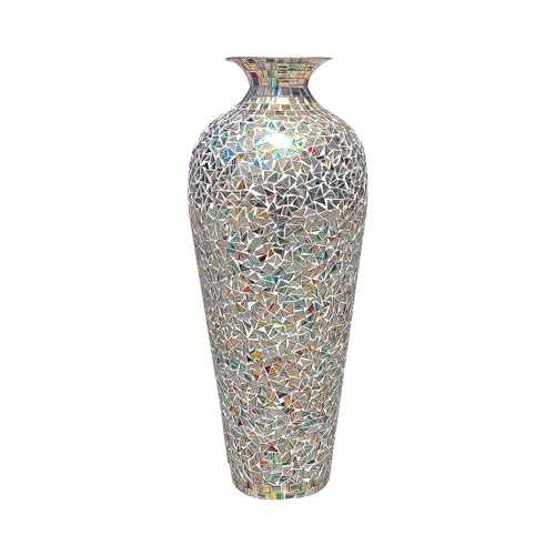 DecorShore Bohemian Rhapsody Multicolor Vase Rainbow Glass Mosaic -Artisanal Metal Accent Vase with Sparkling Metallic Glass Flake Overlay, 20 in. Decorative Vase