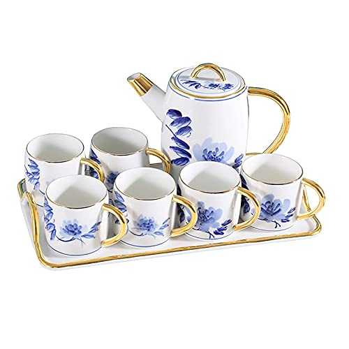 Tea Set Nordic Retro Ceramic Coffee Cup Afternoon Tea Water Set Home Tea Set Drinking Water Cup Cold Kettle Ceramic Tea Sets (Color : White, Size : 1.4L)